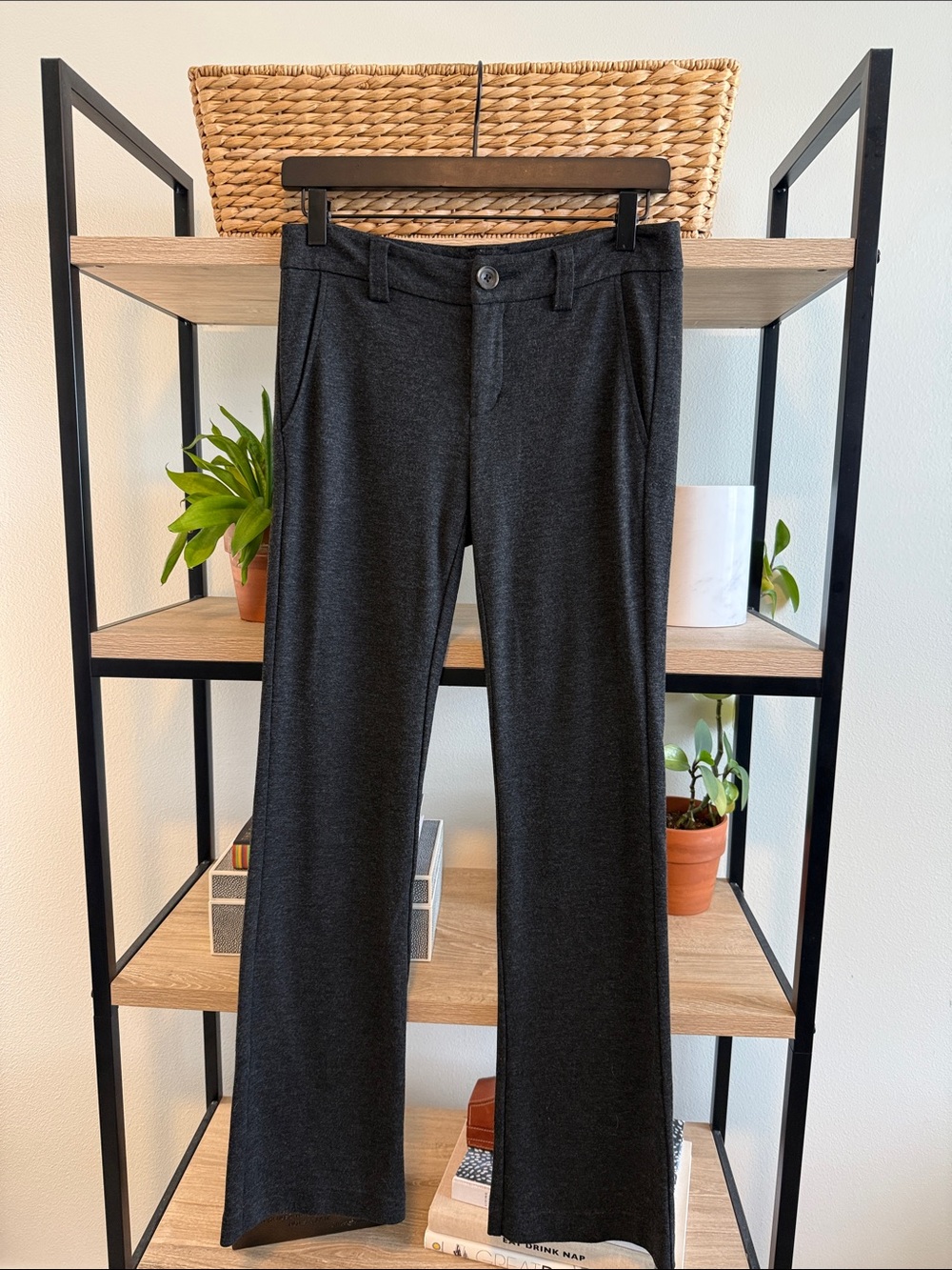 Cabi Mid-Rise Charcoal Heather Ponte Knit Flare Leg Trouser Pant, 2